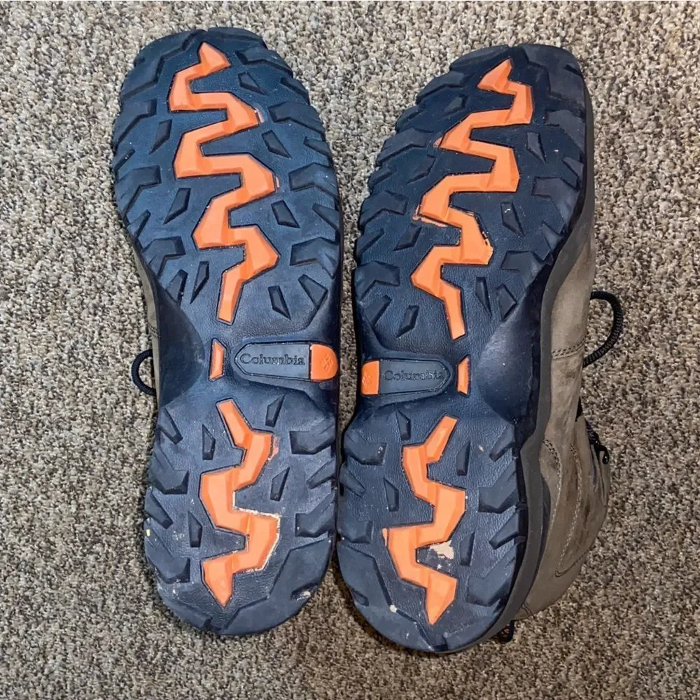 Columbia Men's Olive Green and Black Hiking Boots with Orange Accents Size 14.0